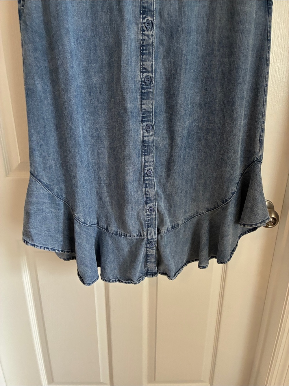 Coastal Cowgirl Chambray Ruffle Denim Dress Boho - Picture 7 of 9